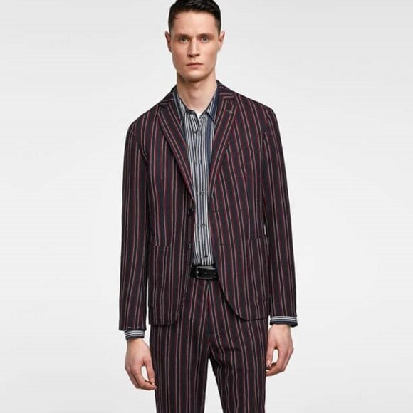 Zara Man Burgundy Striped Boating Jacket 42R